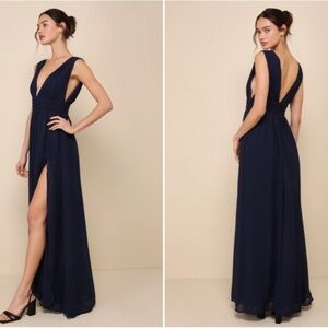 LULUS Prom Wedding Bridesmaid Flowy Romantic Heavenly Hues Navy Maxi Dress